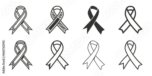 Collection of Diverse Ribbon Icons for Awareness and Support