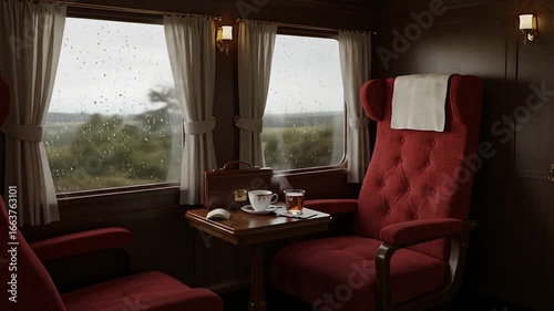 Rainy Day Train Journey: A Cozy Cabin Scene