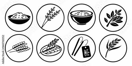 Collection of Icons Representing Rice and Grains
