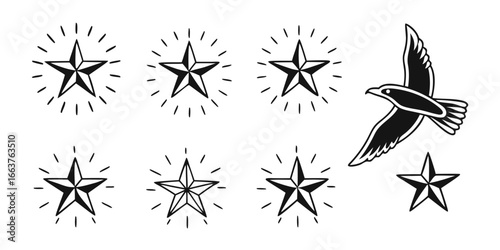 Collection of Nautical Stars and Flying Bird
