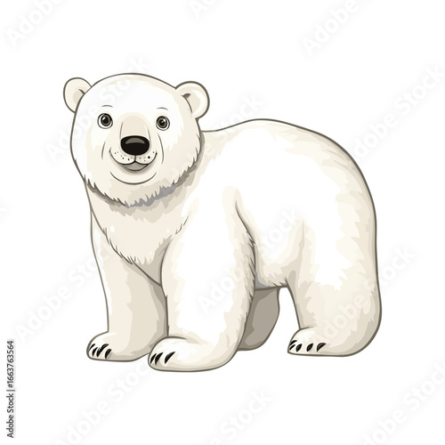 Gentle Polar Bear Portrait: A cheerful, illustration polar bear stands proudly, embodying the essence of the Arctic wilderness and capturing the gentle spirit of nature.