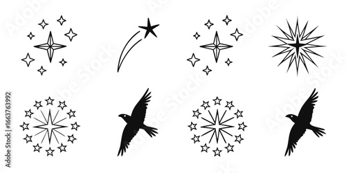 Collection of Star and Bird Silhouettes