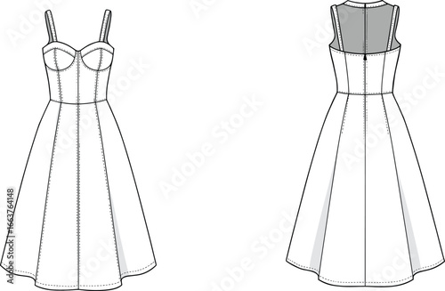 Women's Bustier Dress with Sweetheart Neckline | Vector Fashion Flat Template
