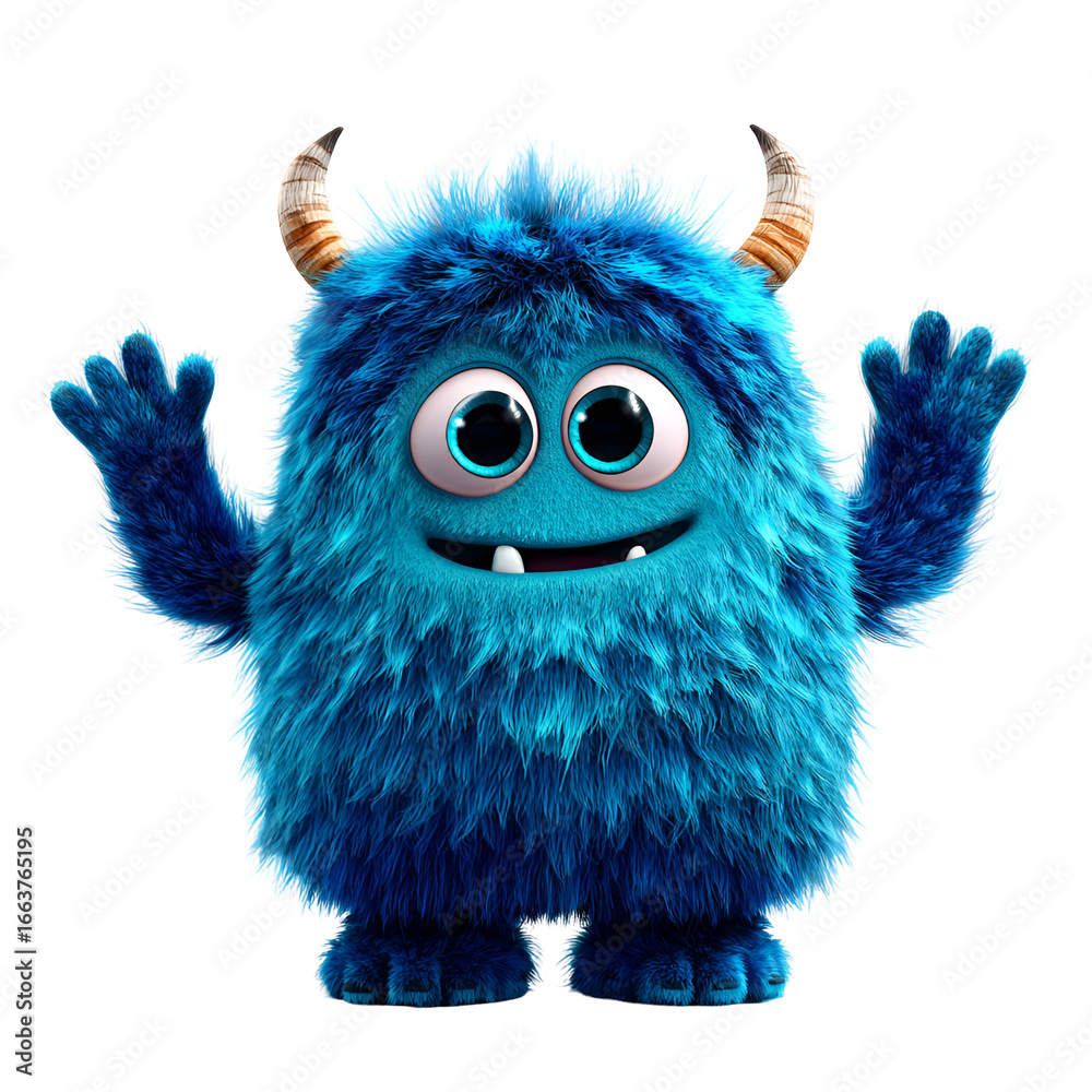 Fototapeta premium Cute Blue Monster Cartoon Character Isolated