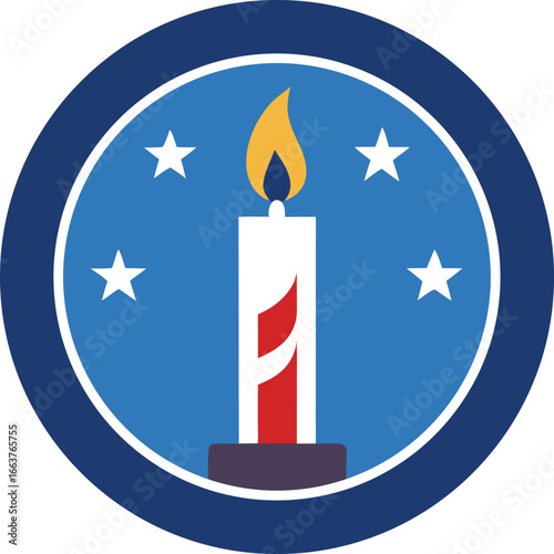  patriotic candle with stars and stripes in a circle, a symbol of american pride and celebration with a burning flame