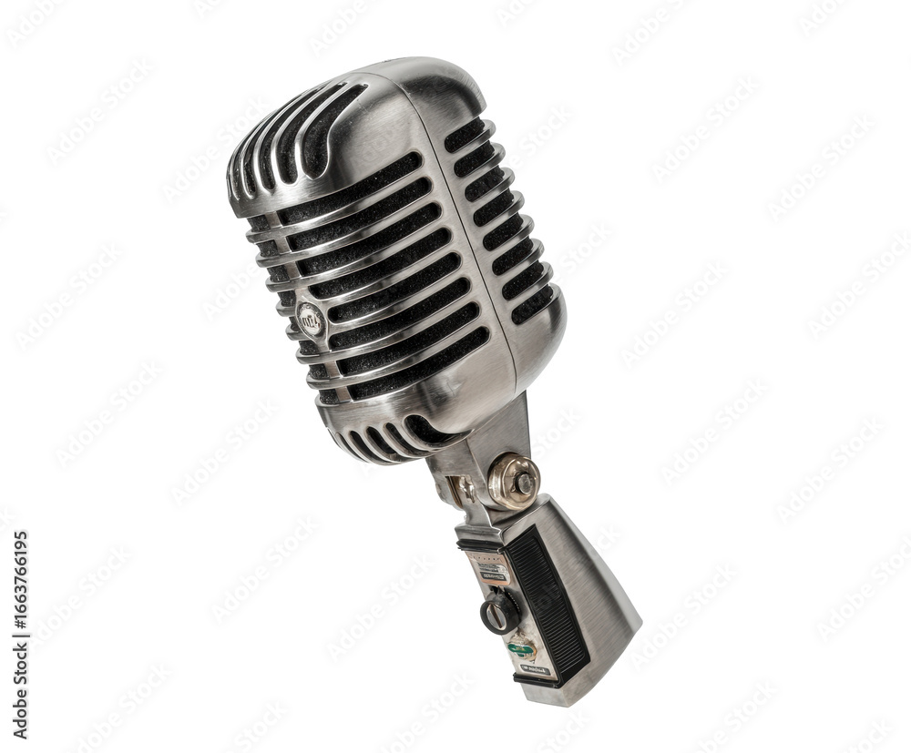 Fototapeta premium Vintage microphone design for music events and performances on a transparent background, cut out