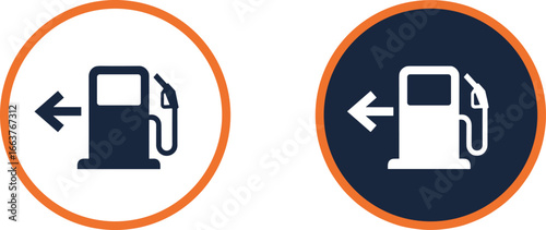 Gasoline pump icon with an arrow indicating the left side of the vehicle, for fuel and automotive concepts
