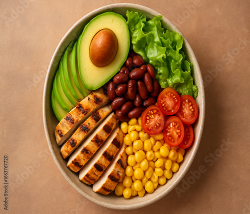 Colorful and Healthy Chicken and Avocado Bowl with Fresh Vegetables a Delicious and Nutritious Meal Option