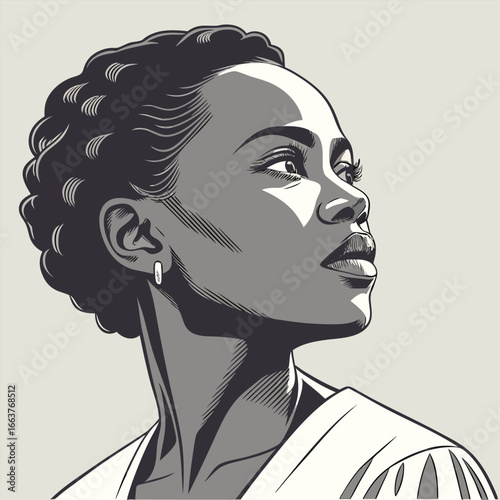 Woman looking up with thoughtful expression portrait profile