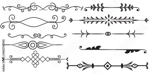 Decorative flourish ornaments and page dividers for elegant design and typography enhancement white background