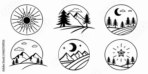 Set of Circular Nature Landscape Icons
