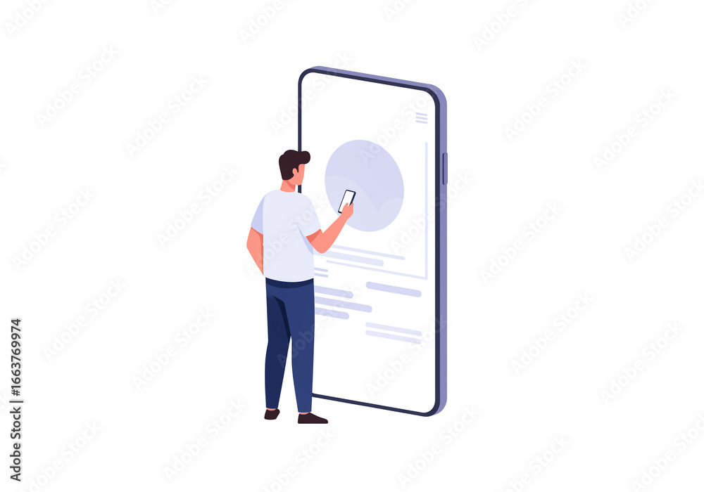 Fototapeta premium Digital Illustration of Person Engaging with Data Visualization on Smartphone Interface