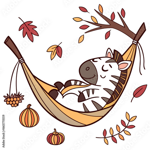 Gentle expression on a Zebra in a Thanksgiving theme, with in a hammock – Harvest Blessings vector art