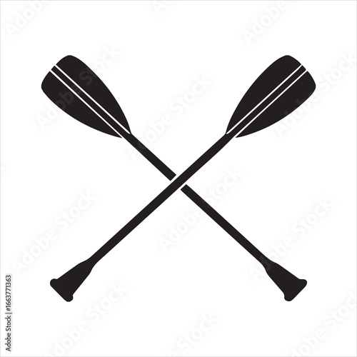 Crossed canoe boat paddle black silhouette vector, Canoe paddle silhouette Design 