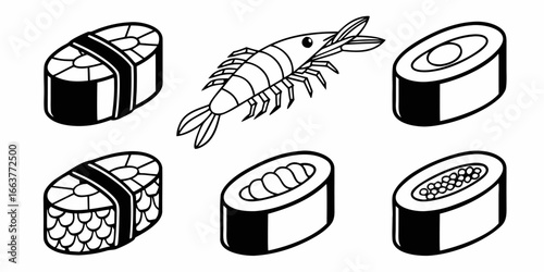 Stylized Sushi and Shrimp Icons