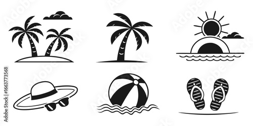 Tropical Beach Vacation Icons Set