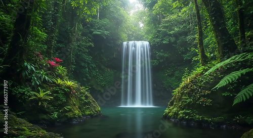 Enchanting Waterfall Hidden in Lush Rainforest with Emerald Pool and Ethereal Light
