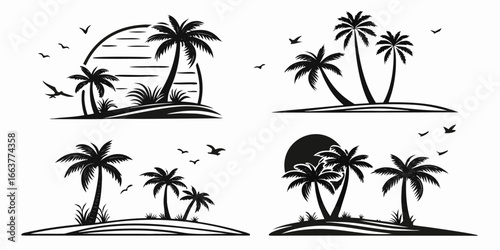 Tropical Island Palm Trees Silhouette Collection