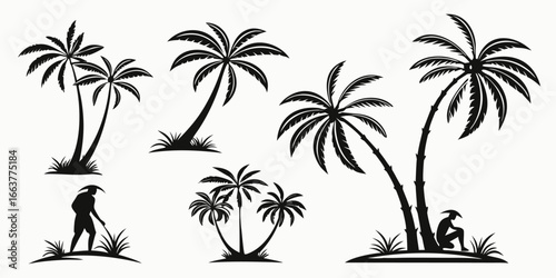 Tropical Palm Trees and Silhouetted Figures