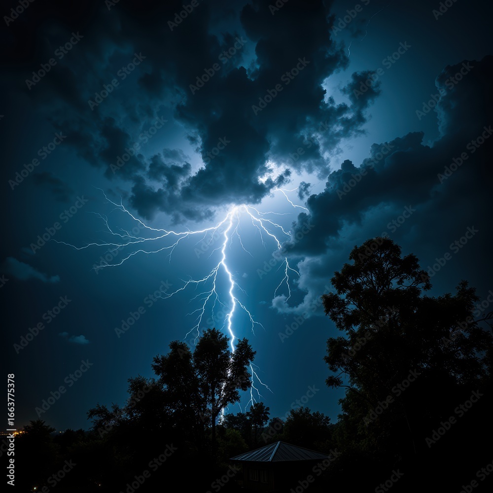 Fototapeta premium Powerful Lightning Strike in Dark Sky