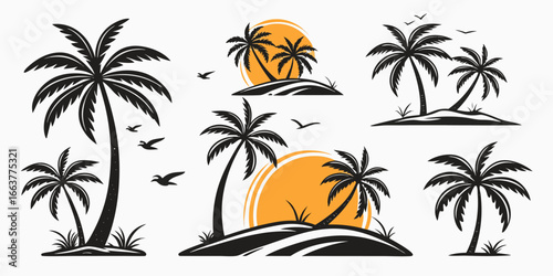 Tropical Palm Trees and Sunset Silhouette Collection