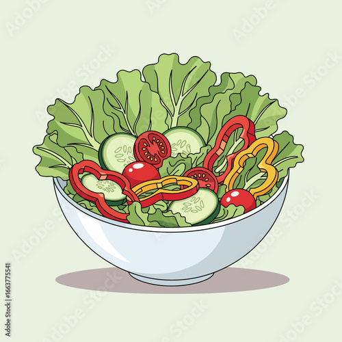 Fresh garden salad with lettuce, tomatoes, cucumbers, and bell peppers served in a bowl for a healthy eating concept