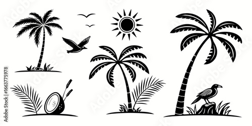 Tropical Paradise Palm Trees and Sun Silhouette