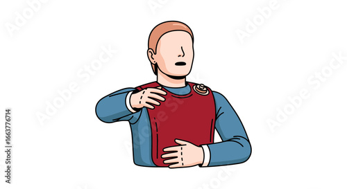 Illustration of a person performing the Heimlich maneuver on themselves for choking relief and first aid