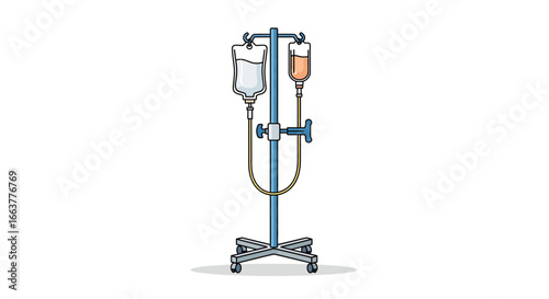 Illustration of an IV Drip Stand with Two Bags of Intravenous Fluid for Medical Treatment