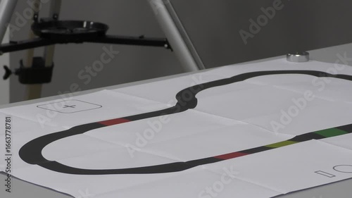 Wheeled robot moving along a line in robotics classroom