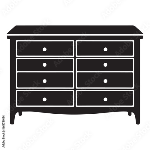 Black silhouette of a dresser with eight drawers and round knobs chest of drawers furniture