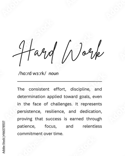 Hard Work Definition – Printable Wall Art, Motivational Quote Poster, Office Decor, Digital Download, Gift for Student or Colleague