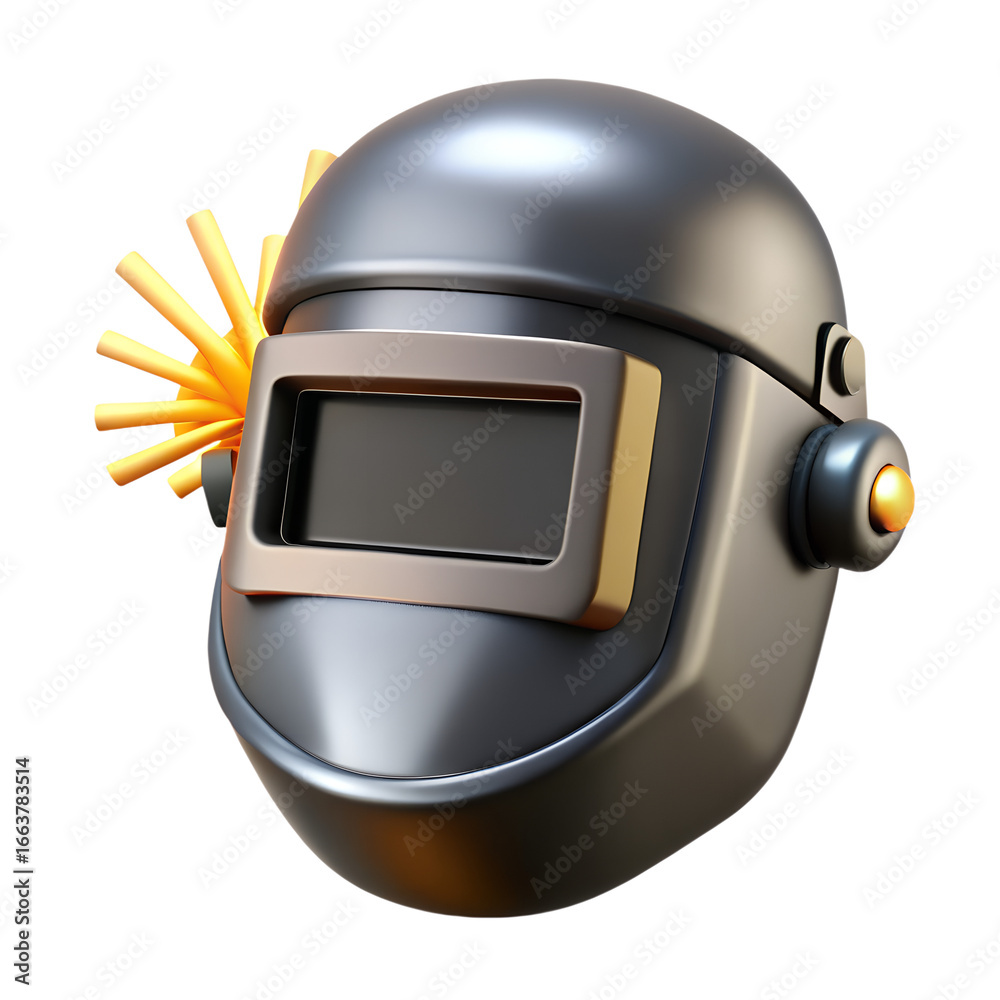 Fototapeta premium Black 3D Cartoon Welding Mask Helmet Icon for Workshop