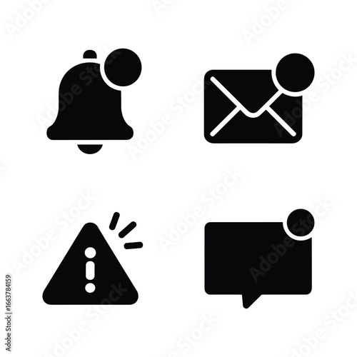 Collection of four notification icons including bell envelope alert and message