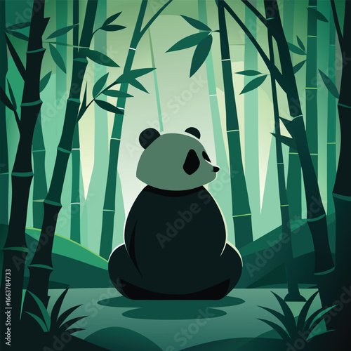 Silhouette of a panda sitting with its back turned vector illustration