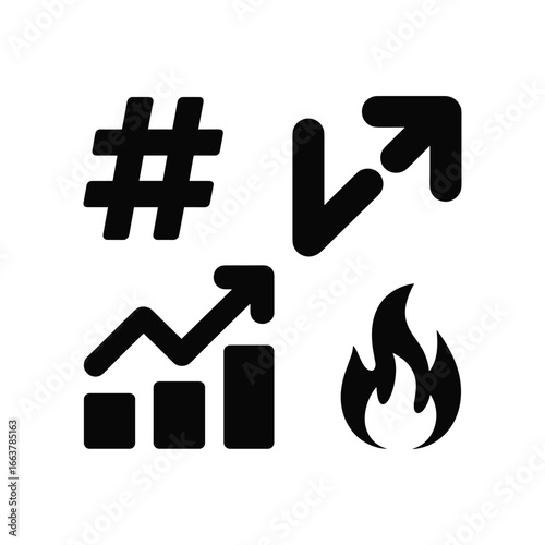 Collection of four black icons representing business and finance concepts