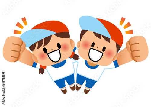 運動会, 体育祭, 体操着, 体育, 運動, 子供, 応援, 体操服, 帽子, 素材, イラスト, 中学校, 秋, 幼稚園, 保育園, 小学校, 小学生, 元気, 学校, かわいい, 笑顔, 友達, ばんざい, 可愛い, ともだち, 春, 夏, 生徒, 仲良し, クラスメイト, 楽しい, 嬉しい, 喜ぶ, 人, 仲間, 全身, 人物, なかよし, 男の子, 女の子, ベクター, キッズ, キャラク
