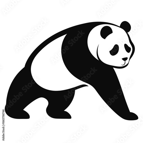 Silhouette of a panda stretching lazily a simple vector design illustration
