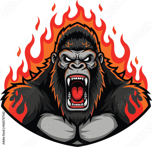 Gorilla Roaring Illustration - Powerful Jungle Ape Art.