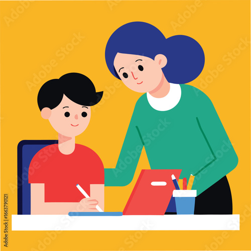 A caring teacher helps a student with their homework, providing guidance and support for effective learning and academic success
