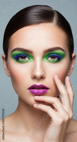 Young caucasian female with vibrant makeup and bold lip color