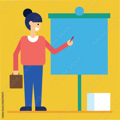 Teacher giving a presentation in the classroom, explaining a concept to students on the board, fostering learning and engagement