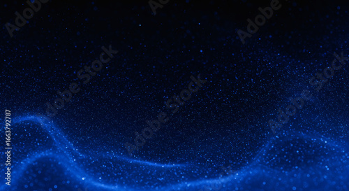 Blue light leaks and gradient over an abstract grainy background. Grainy colorful warm blue light leaks on a black background with a dust texture. Blue wavy abstract background for presentation	
