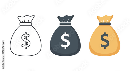 Three money bags with dollar signs in different styles