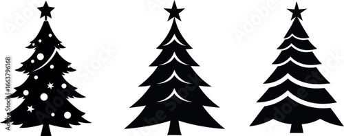 Forest of Christmas fir trees silhouette. Coniferous spruce panorama. Park of evergreen wood. Vector on white background