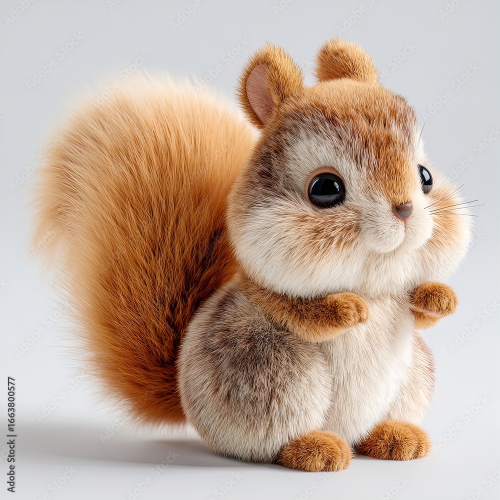 Obraz premium ultra-cute hyper-realistic 3d render of a plush squirrel: perfect as a cozy children's room poster or adorable toy inspiration for huggable cuteness!