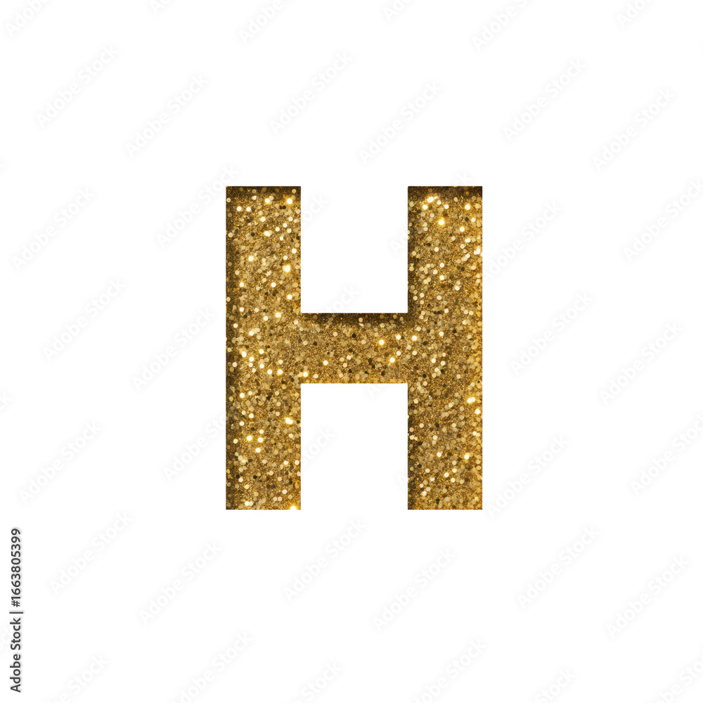 Fototapeta premium Sparkling Gold Glitter Letter H on Transparent Background