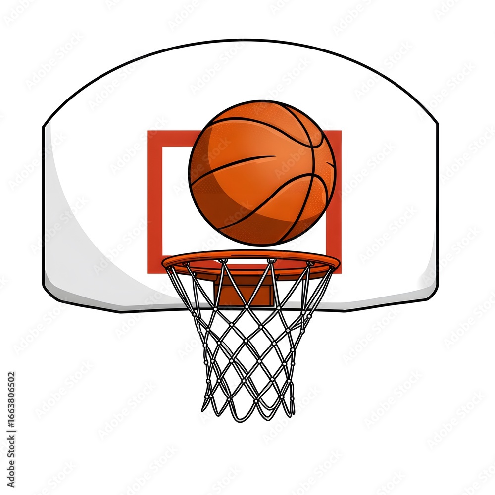 Naklejka premium A basketball soaring towards a hoop, suggesting a successful shot or a promising play in motion.