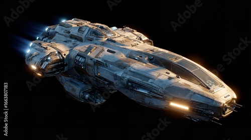 Majestic Spaceship Ascending Through the Dark Void: A Stunning Sci-Fi Illustration