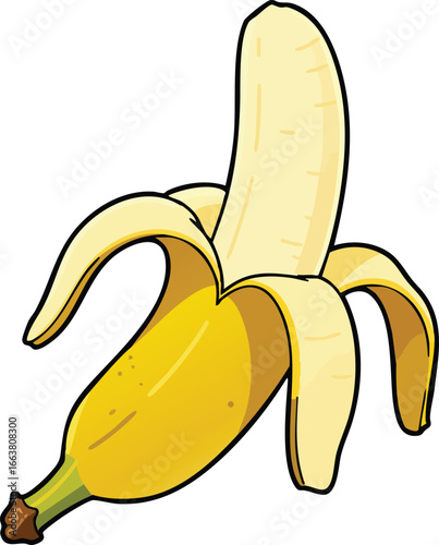 Peeled banana fresh ripe fruit healthy snack natural yellow color vector illustration 
